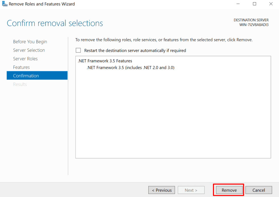 Click on the remove button 980x692 1 نحوه حذف نقش‌ها و ویژگی‌ها در Windows Server 2022 فروردین 1405 11